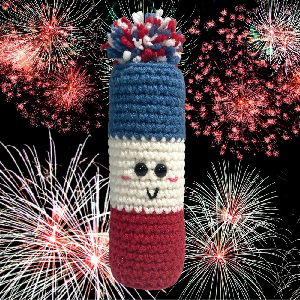 Crochet firecracker play rattle NWT handmade red white and blue 4th of July - Picture 7 of 7
